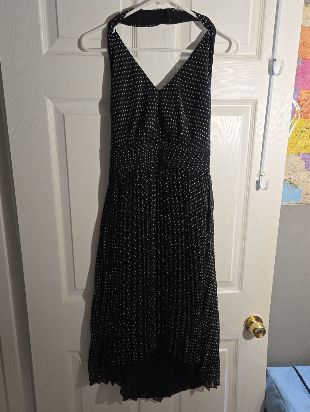 Kay Unger Black Halter Dress with White Polka Dots